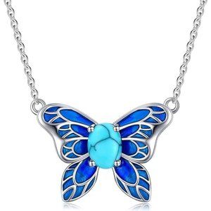 Turquoise Butterfly Necklace: 925 Sterling Silver Pendant